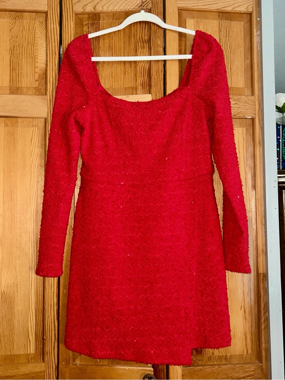 NWT Francesca's Collections Red Long-Sleeve Scoop Neck Dress